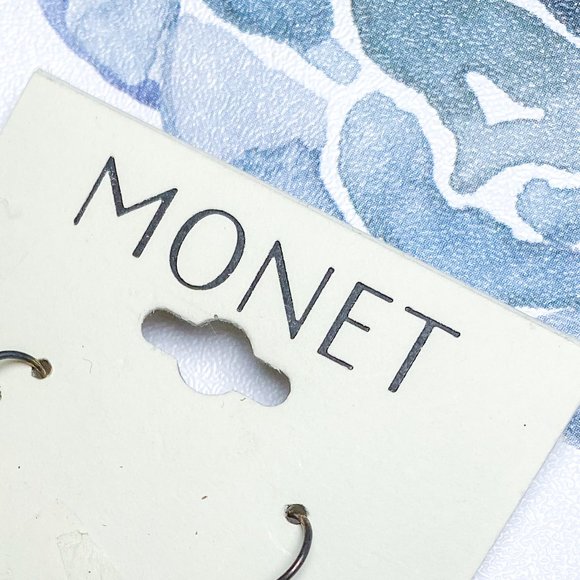 MONET Jewelry || Smokey Emerald Green Baby Blue Dimond Look Dangle Hook Earrings - Picture 2 of 6